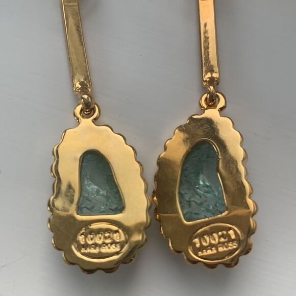 Kara Ross 10021 Green Drop Earrings – Crystal & Gold Tone Jagged Finish - Picture 5 of 7